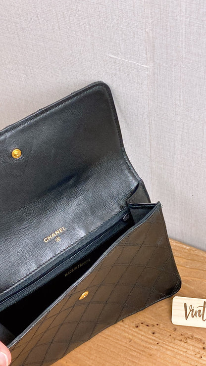 Chanel Black Lambskin Square Clutch