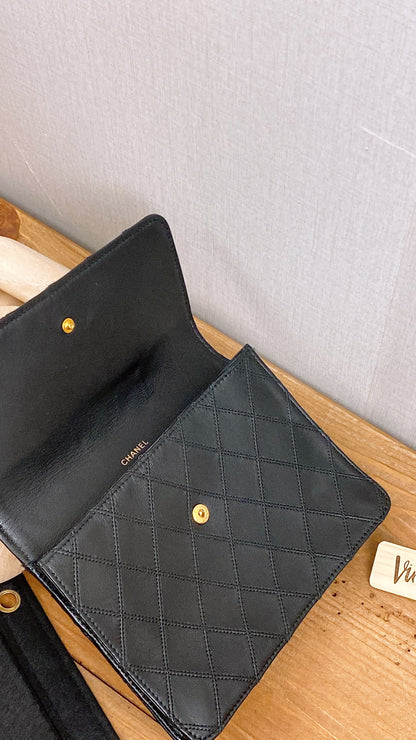 Chanel Black Lambskin Square Clutch