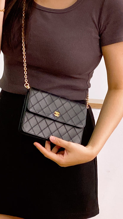 Chanel Black Lambskin Square Clutch