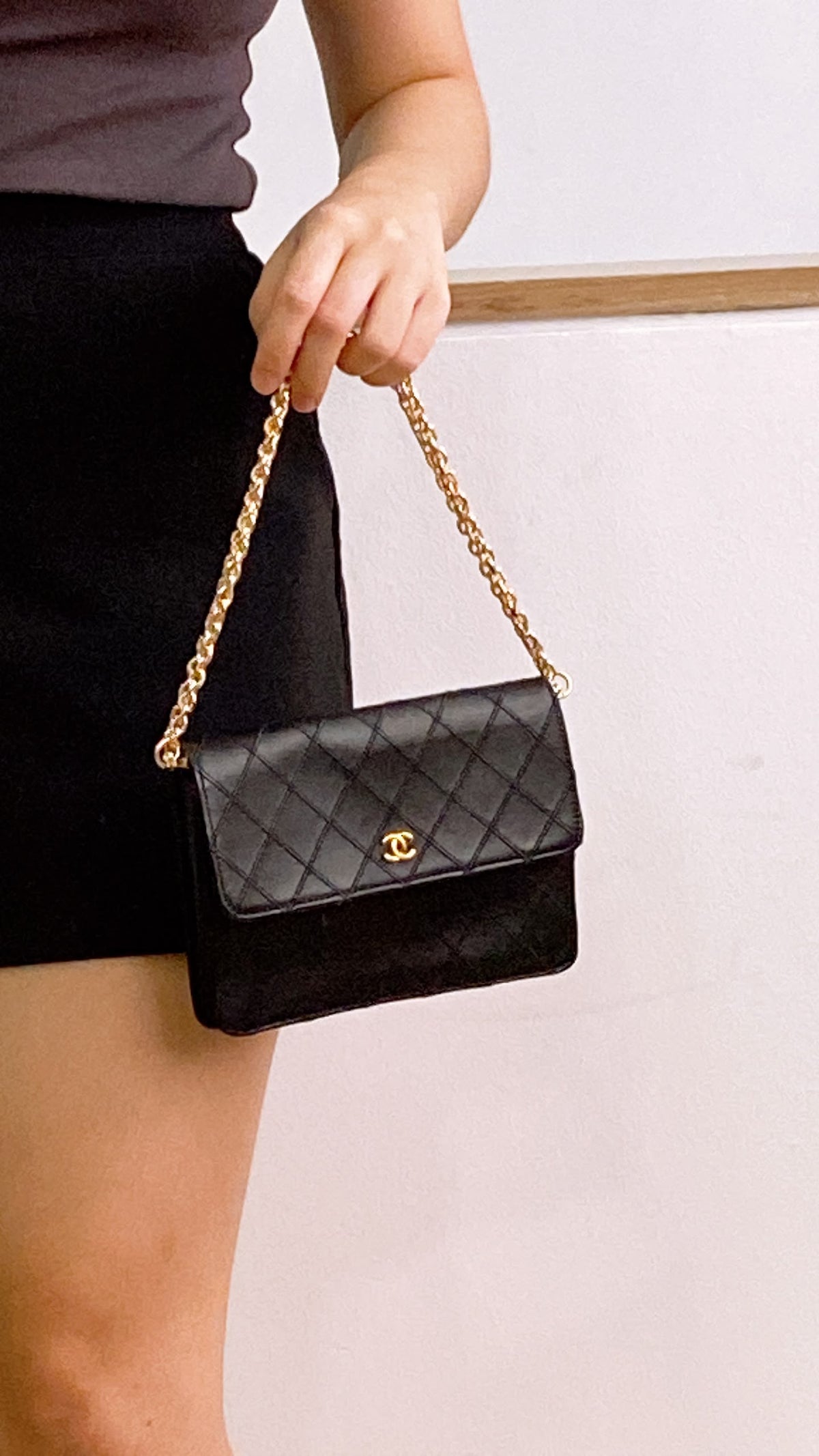 Chanel Black Lambskin Square Clutch