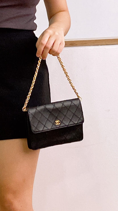 Chanel Black Lambskin Square Clutch