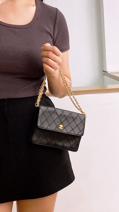 Chanel Black Lambskin Square Clutch