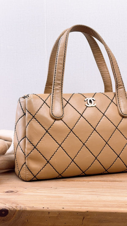 Chanel Beige Calfskin Wild Stitch Bowler Bag