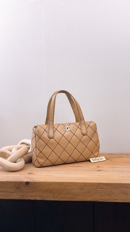 Chanel Beige Calfskin Wild Stitch Bowler Bag