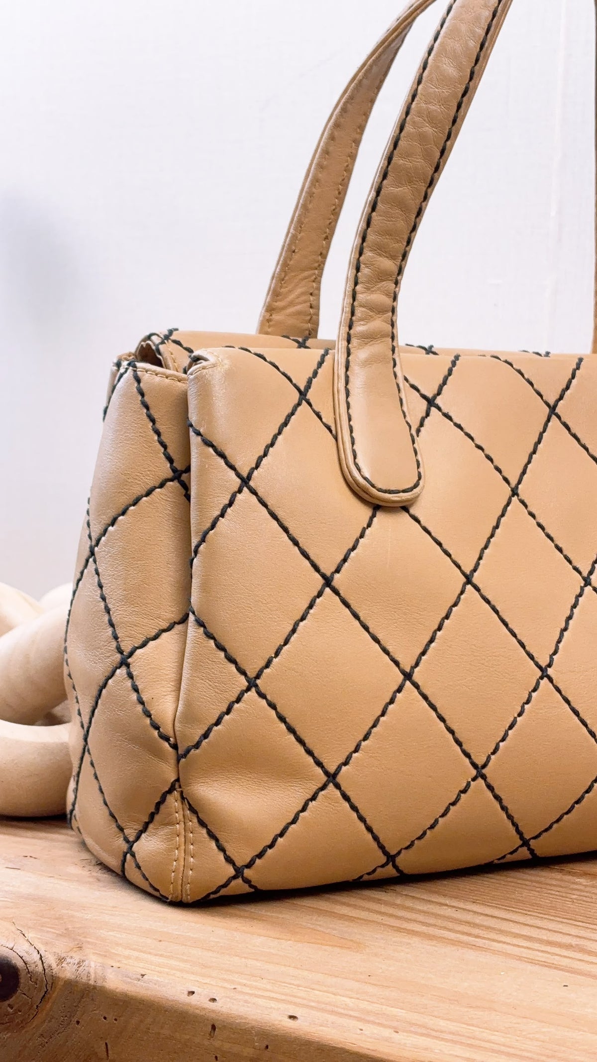 Chanel Beige Calfskin Wild Stitch Bowler Bag