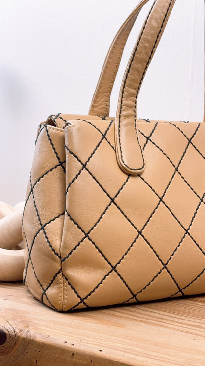 Chanel Beige Calfskin Wild Stitch Bowler Bag