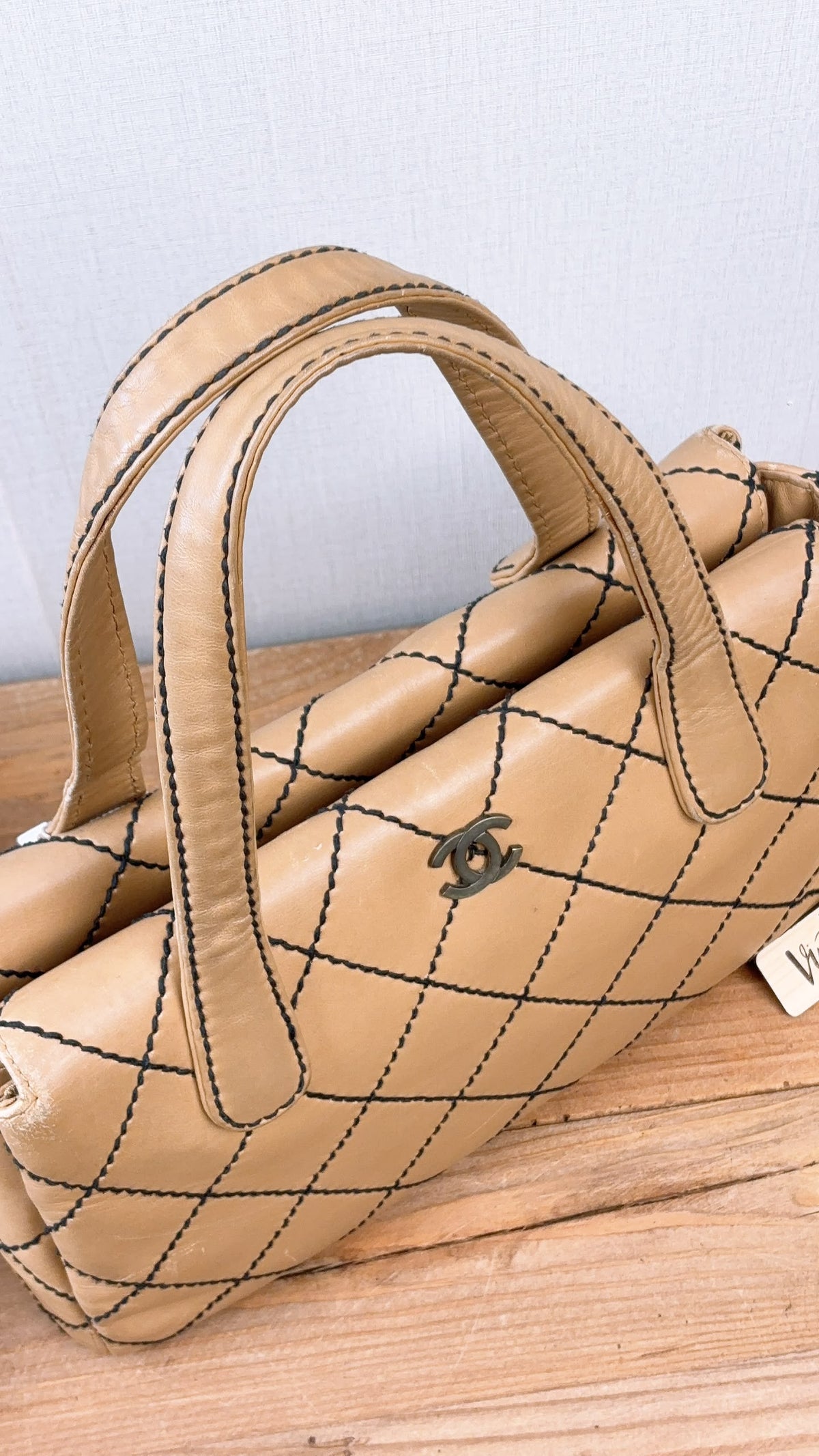 Chanel Beige Calfskin Wild Stitch Bowler Bag