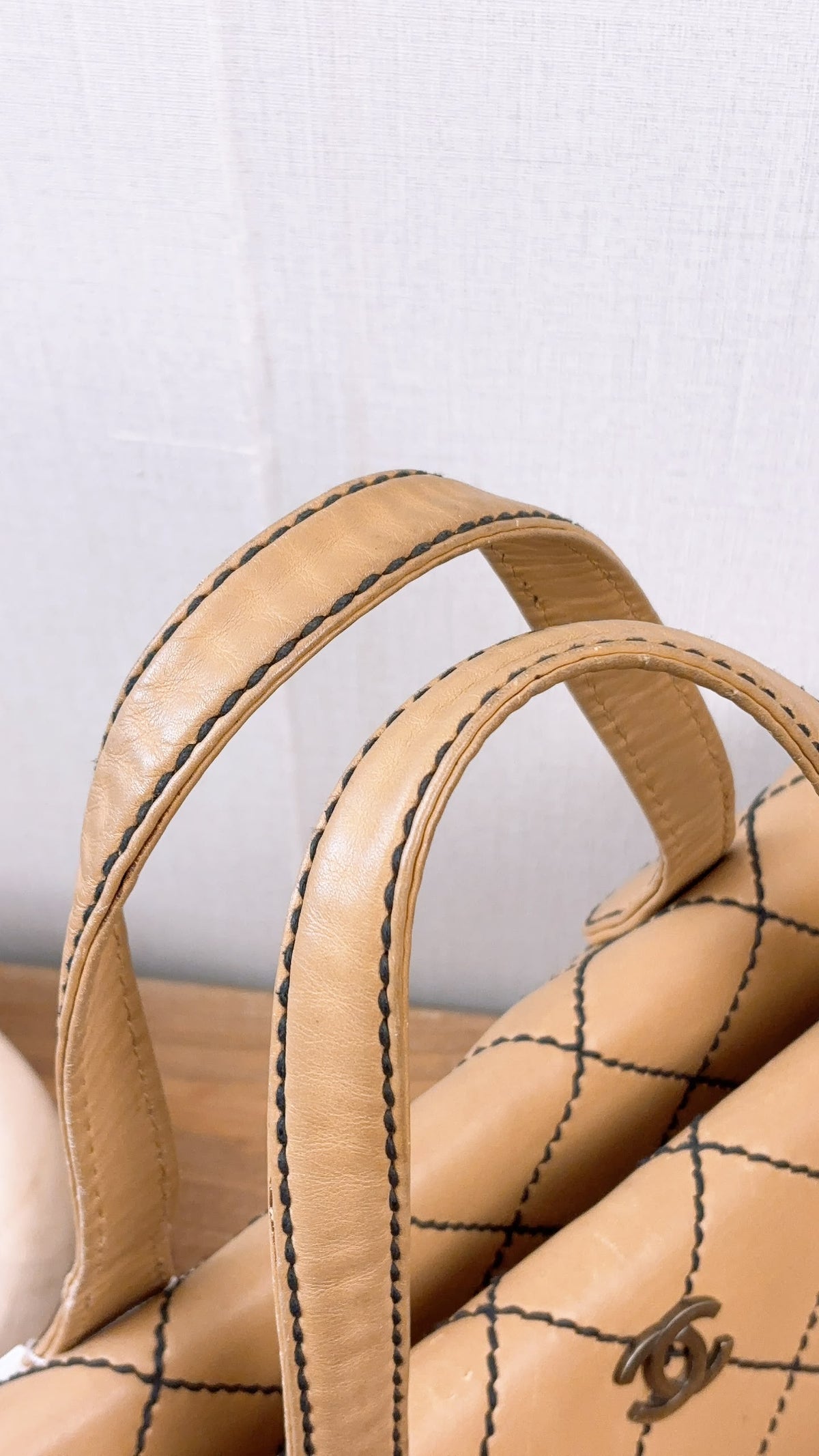 Chanel Beige Calfskin Wild Stitch Bowler Bag
