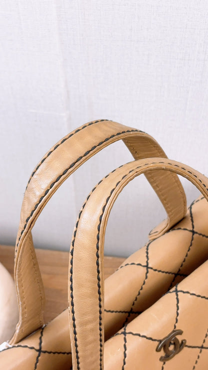 Chanel Beige Calfskin Wild Stitch Bowler Bag