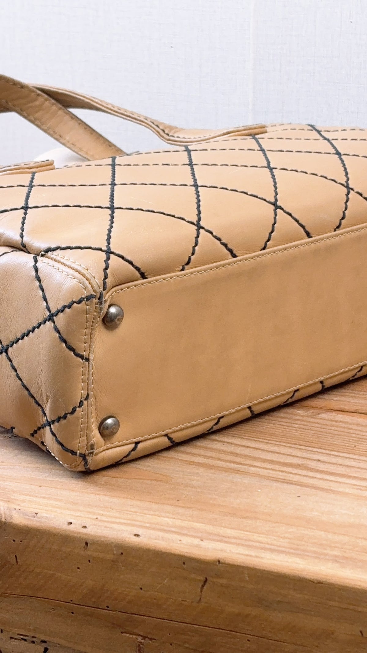 Chanel Beige Calfskin Wild Stitch Bowler Bag