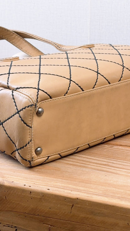 Chanel Beige Calfskin Wild Stitch Bowler Bag