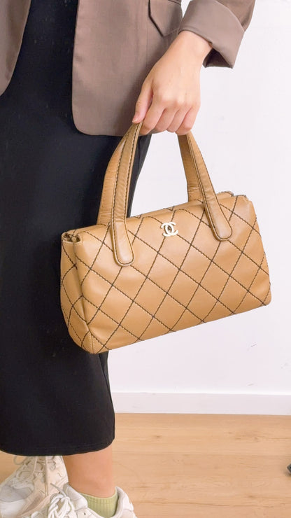 Chanel Beige Calfskin Wild Stitch Bowler Bag