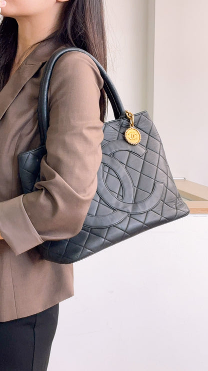 Chanel Black Lambskin Medallion Tote (GHW)
