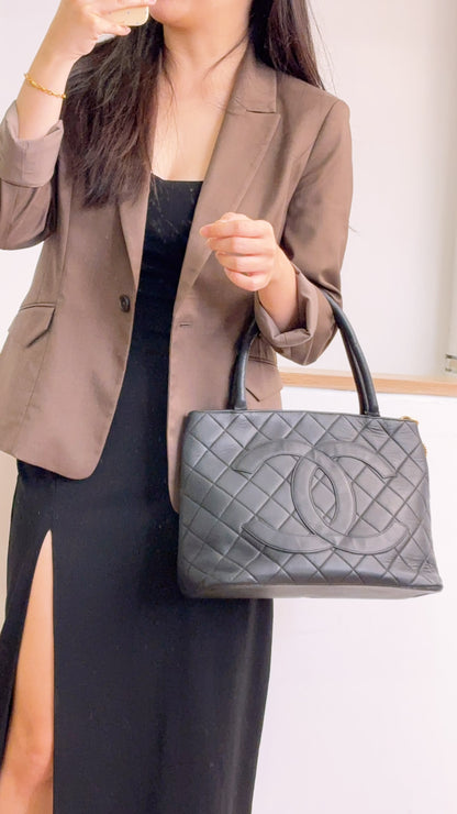 Chanel Black Lambskin Medallion Tote (GHW)