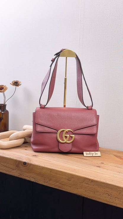 Gucci Rose Pink Pebbled Marmont Shoulder Bag (GHW)
