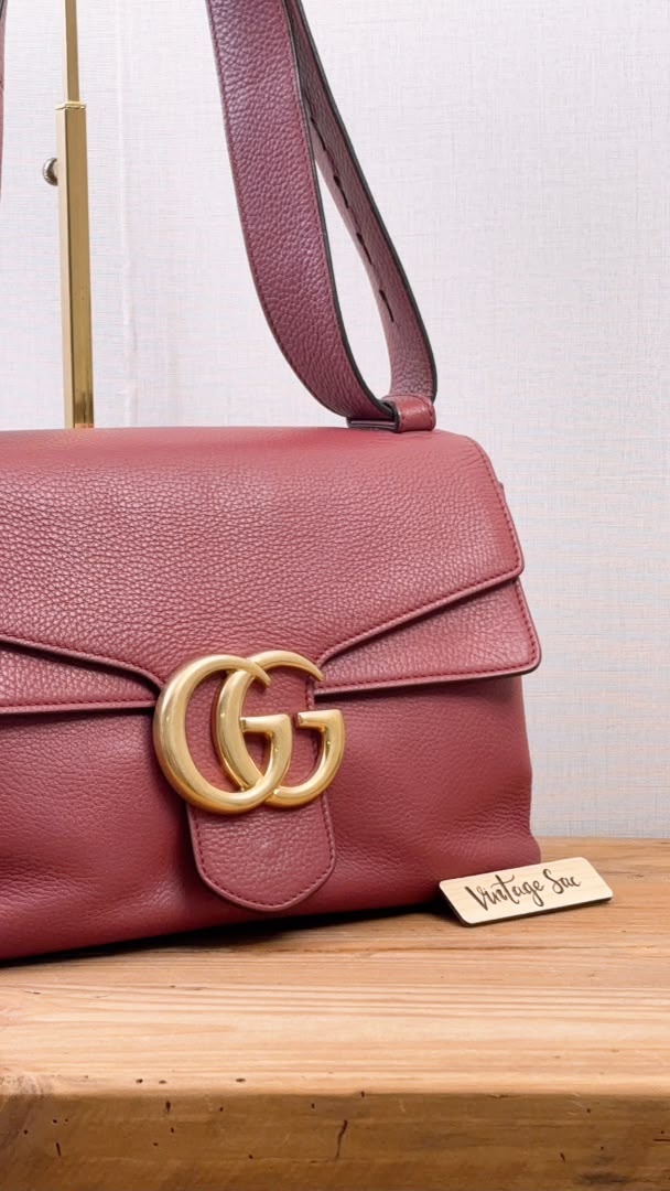 Gucci Rose Pink Pebbled Marmont Shoulder Bag (GHW)