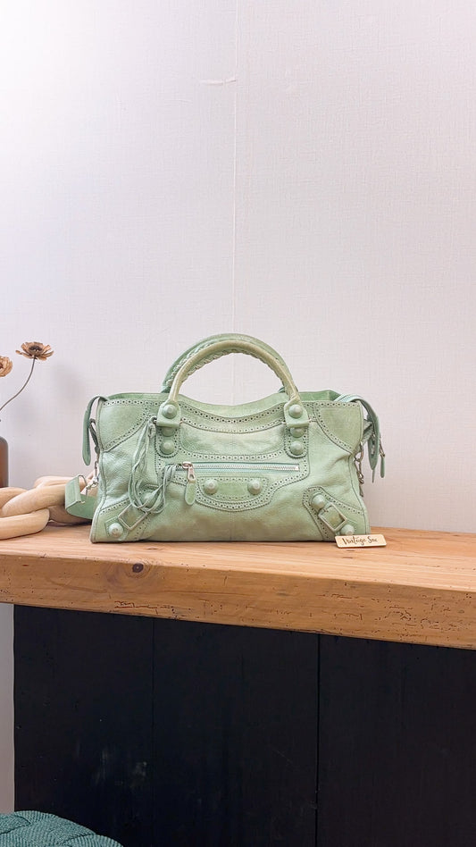 Balenciaga Light Green Giant Brogues Large City Bag (SHW)