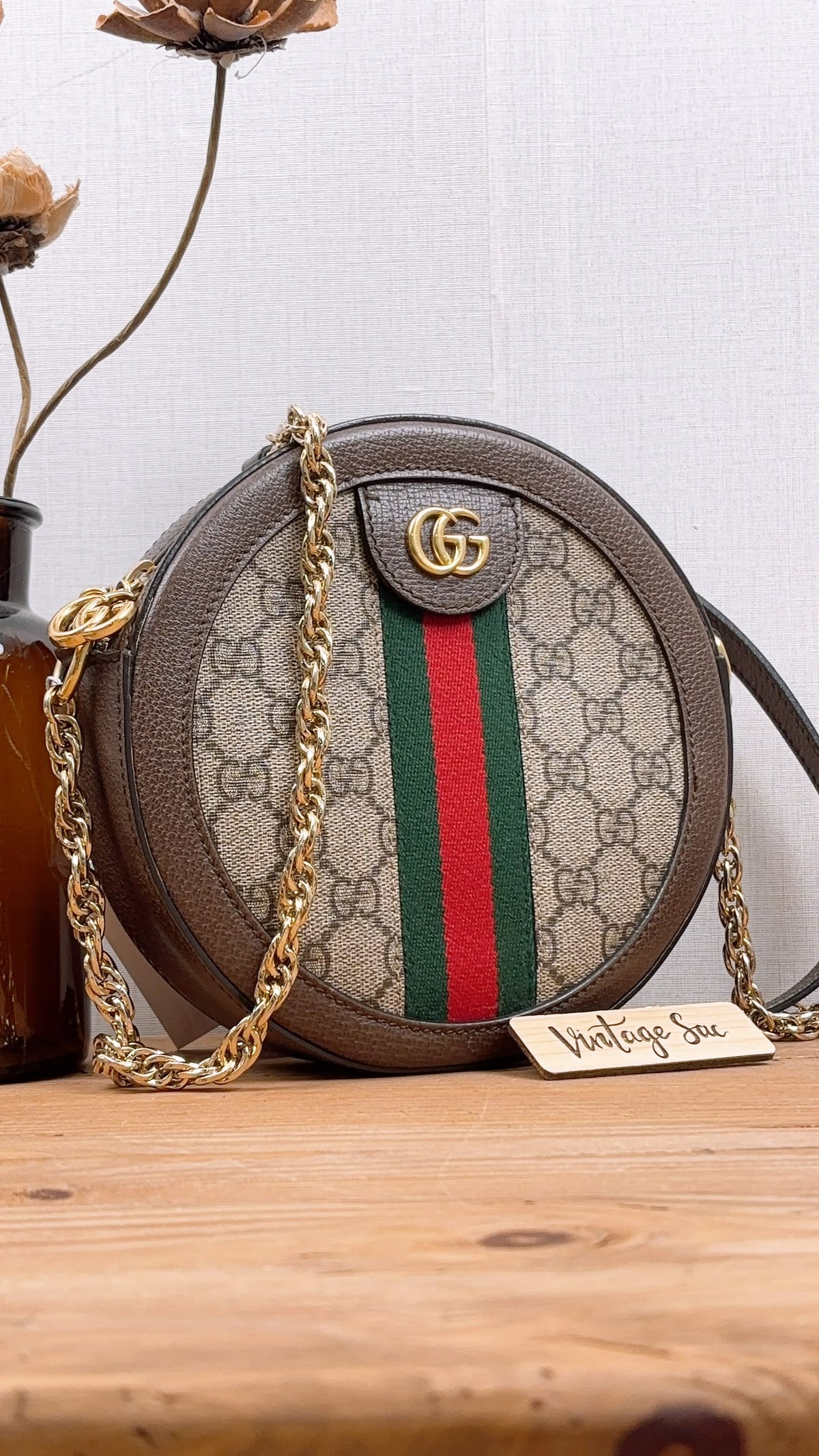Gucci Ophidia GG Supreme Mini Round Chain Bag