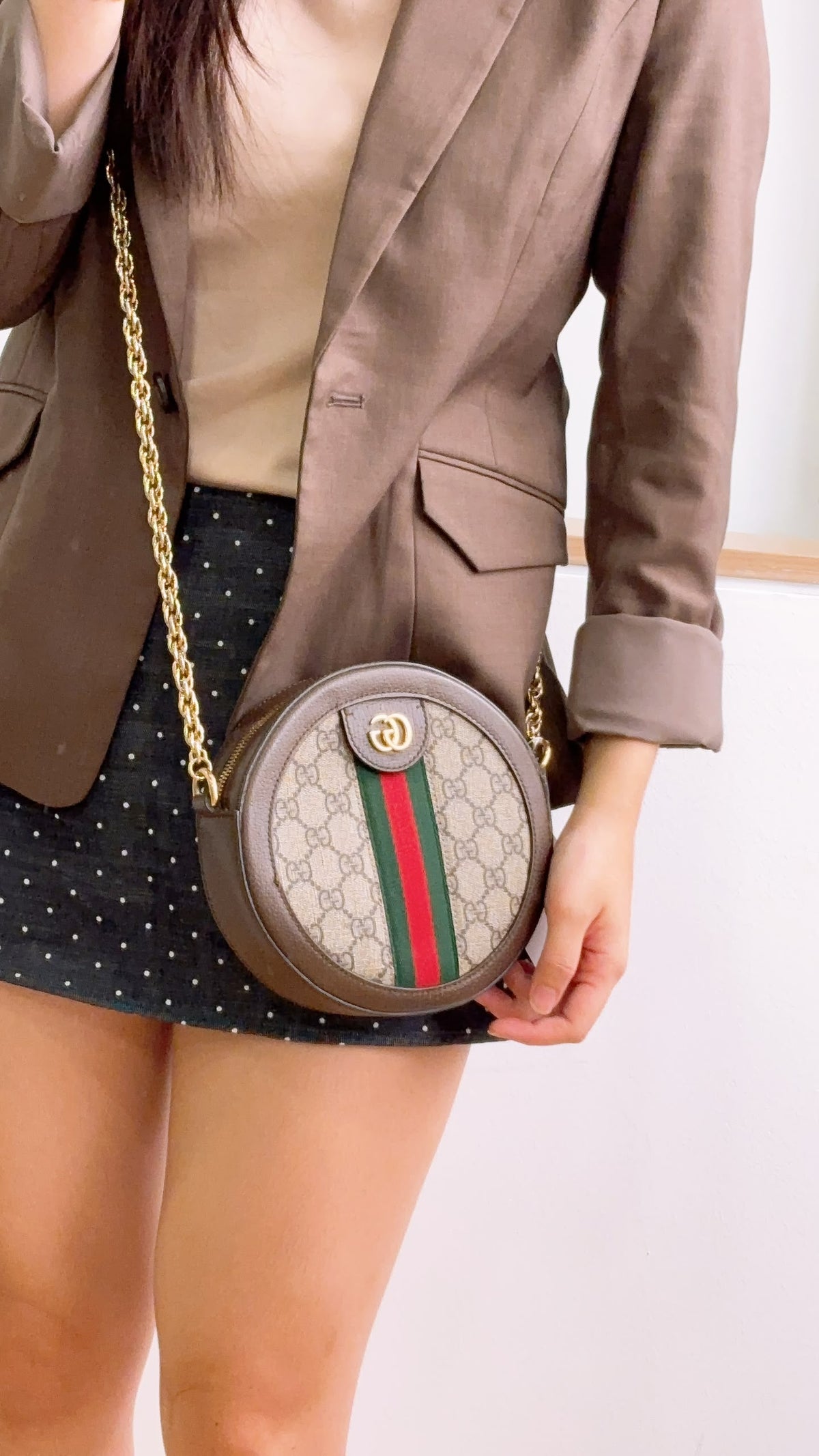 Gucci Ophidia GG Supreme Mini Round Chain Bag