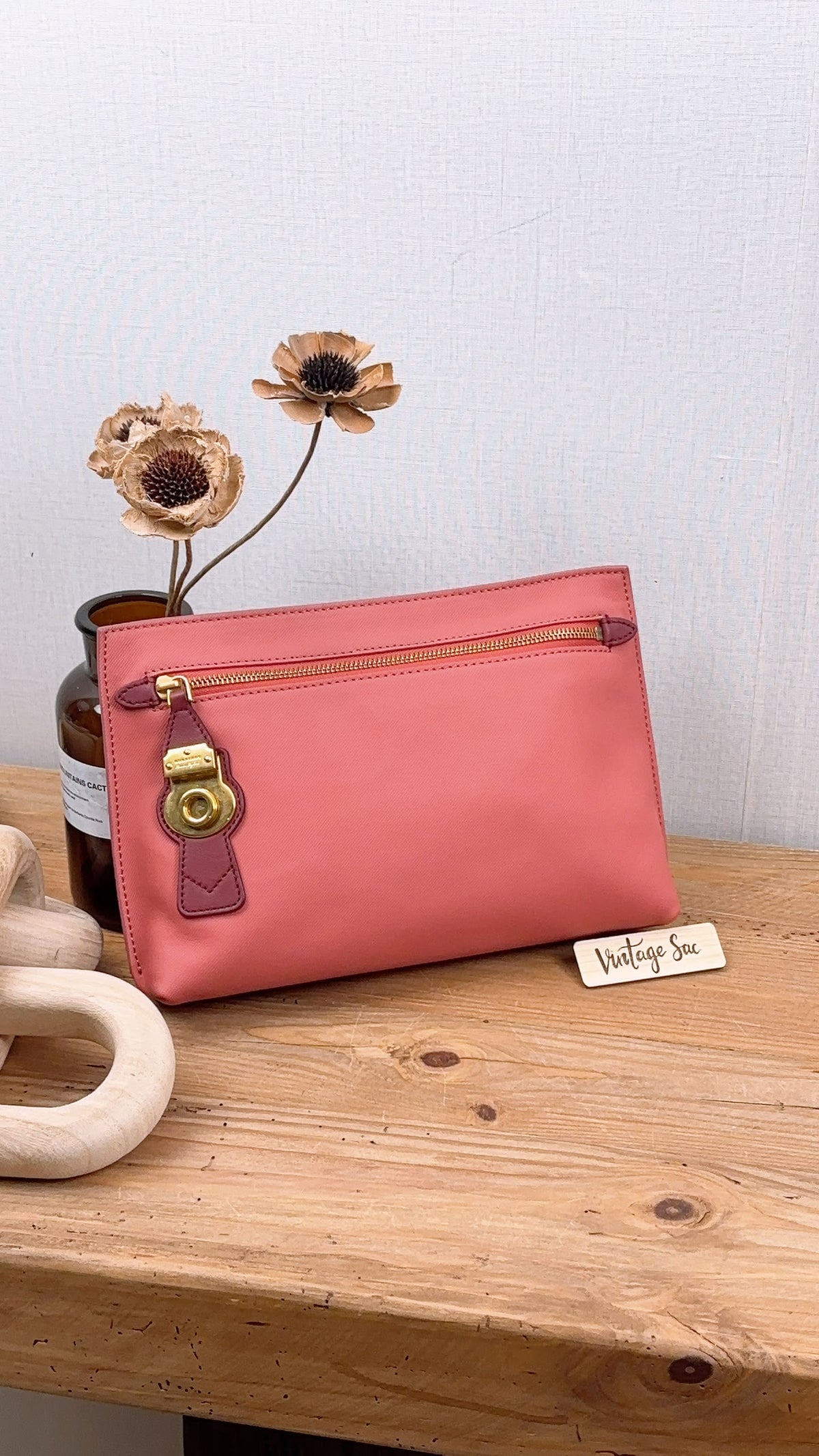 Burberry Pink Bicolor Leather Pendleton Clutch