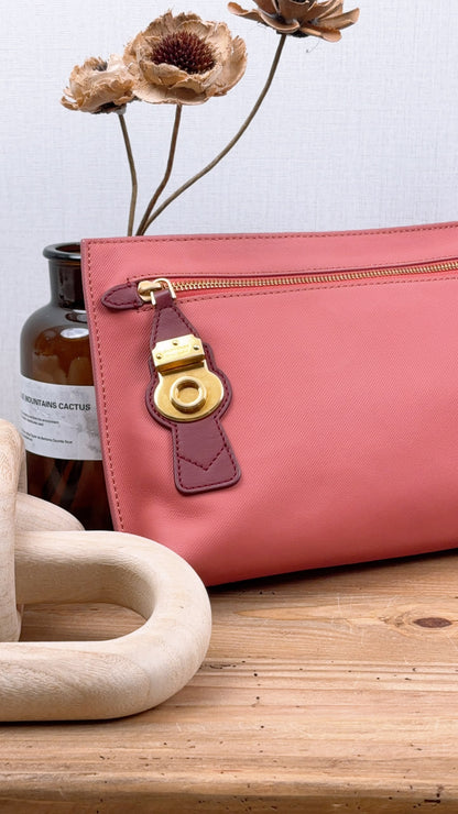 Burberry Pink Bicolor Leather Pendleton Clutch