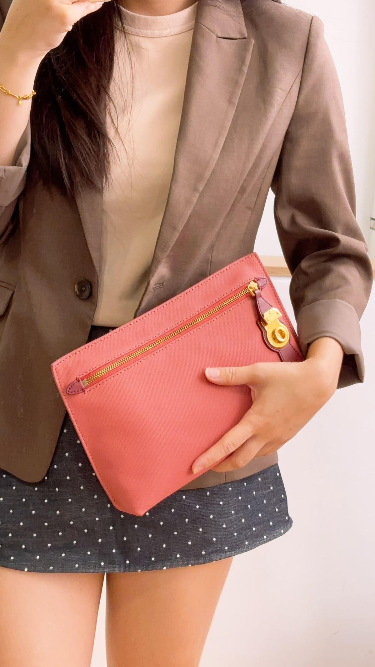 Burberry Pink Bicolor Leather Pendleton Clutch