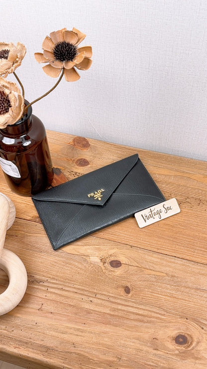 Prada Black Vitello Move Envelope Long Wallet
