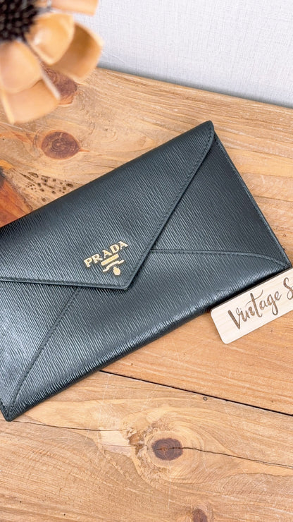 Prada Black Vitello Move Envelope Long Wallet