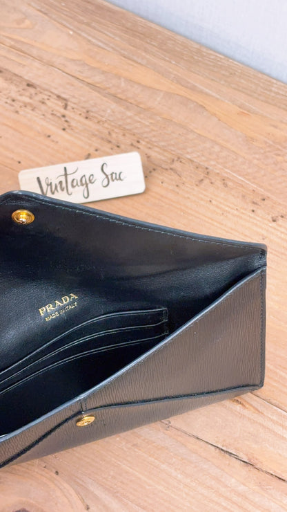 Prada Black Vitello Move Envelope Long Wallet