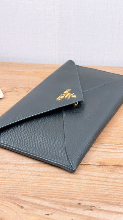 Prada Black Vitello Move Envelope Long Wallet