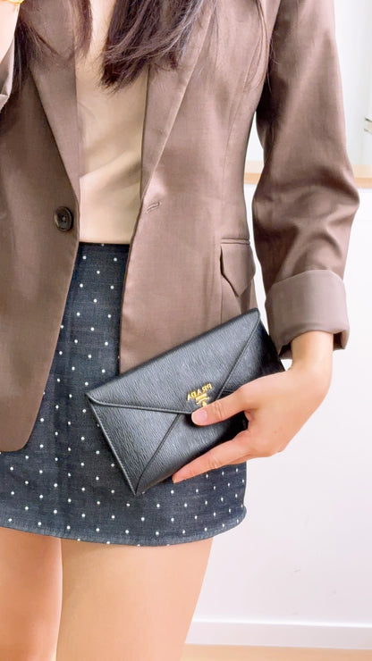 Prada Black Vitello Move Envelope Long Wallet