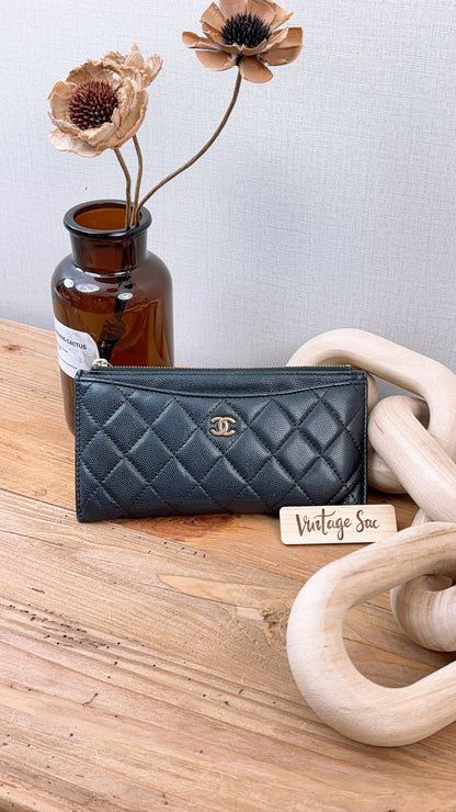 Chanel Black Caviar Zip Wallet Pouch (GHW)