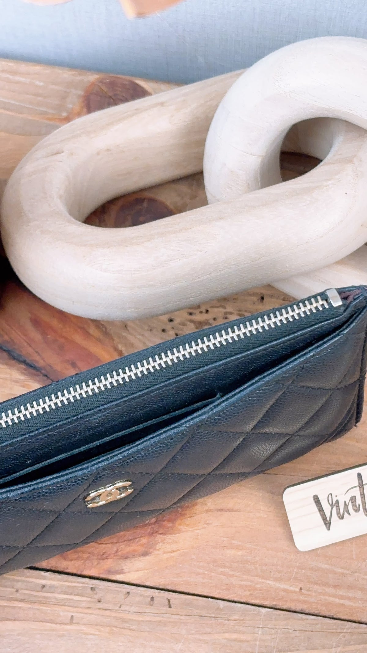 Chanel Black Caviar Zip Wallet Pouch (GHW)