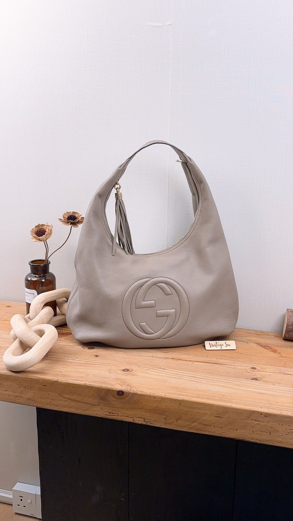 Gucci Taupe Calfskin Interlocking Soho Hobo Bag