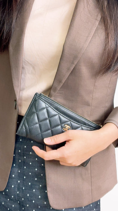 Chanel Black Caviar Zip Wallet Pouch (GHW)