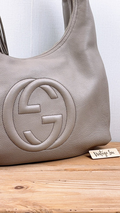 Gucci Taupe Calfskin Interlocking Soho Hobo Bag
