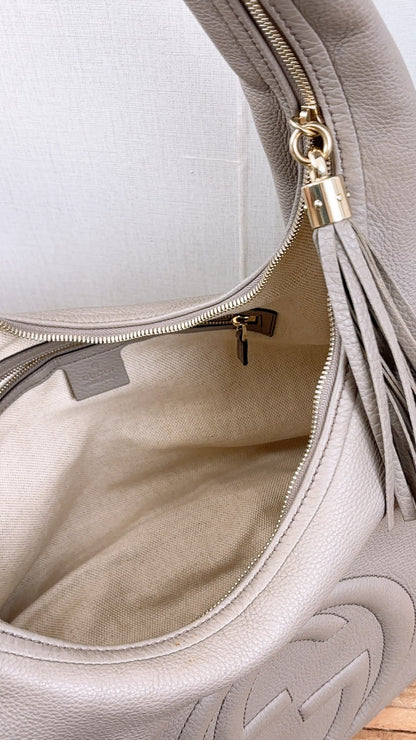 Gucci Taupe Calfskin Interlocking Soho Hobo Bag