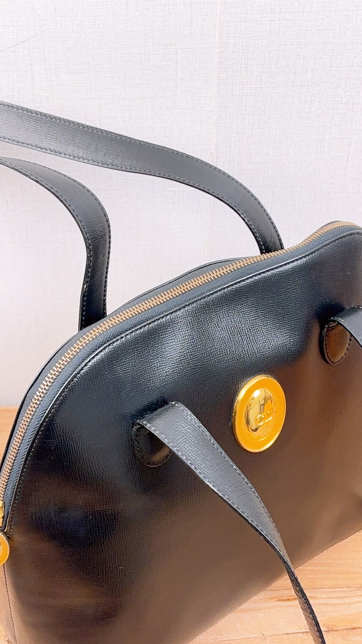 Dior Black Leather Logo Medallion Shoulder Bag