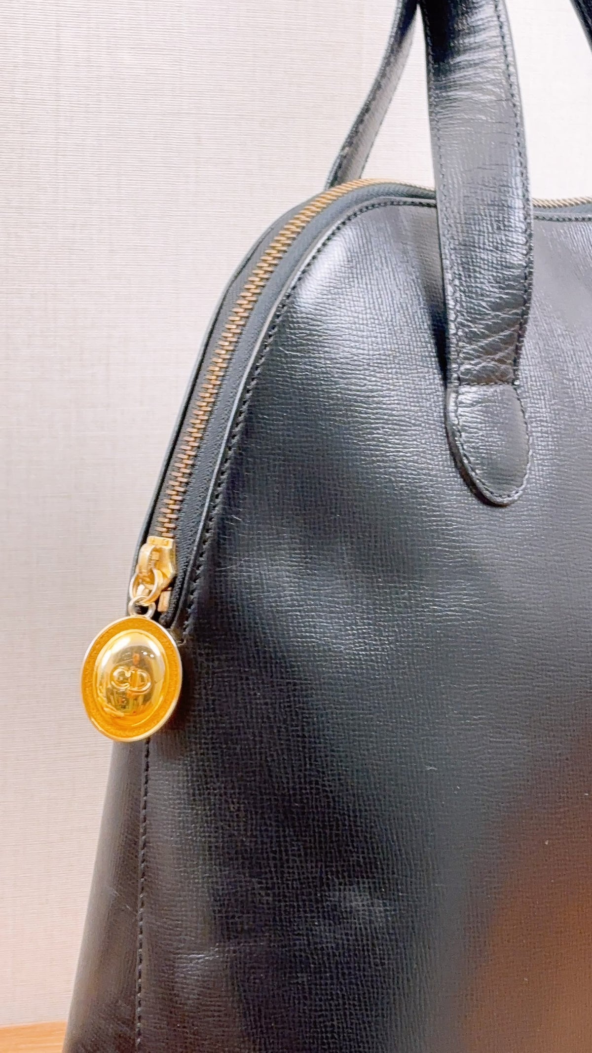 Dior Black Leather Logo Medallion Shoulder Bag