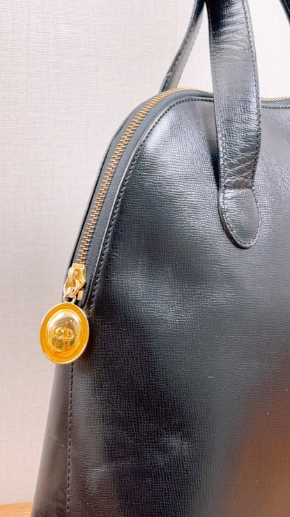 Dior Black Leather Logo Medallion Shoulder Bag