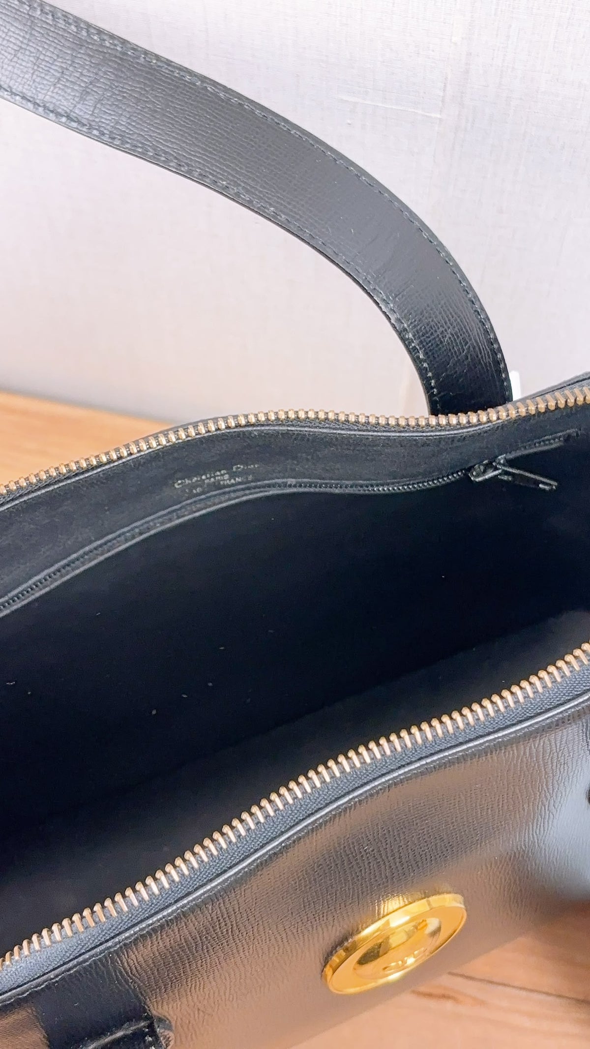 Dior Black Leather Logo Medallion Shoulder Bag