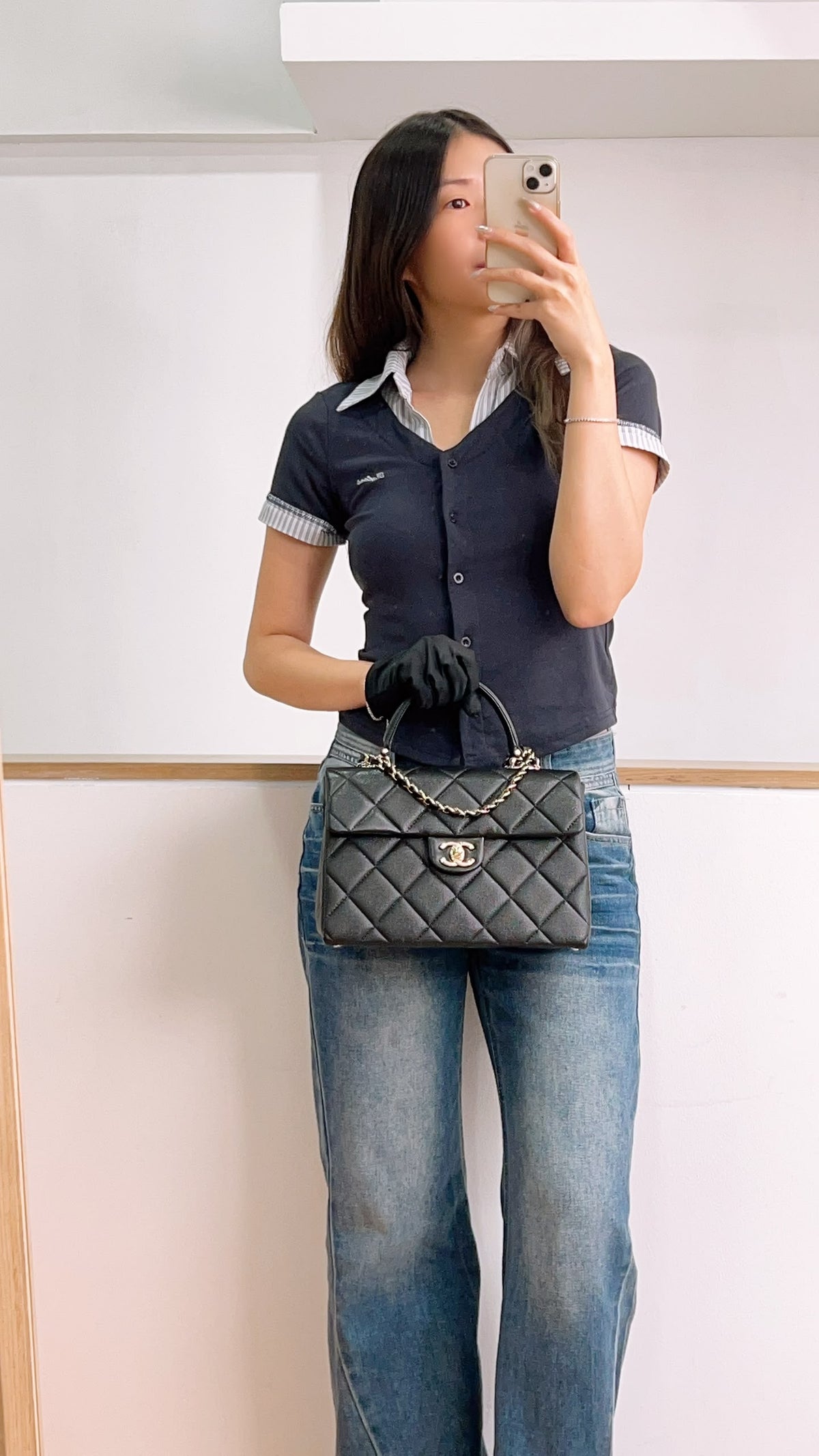 Chanel Black Caviar 24P Retrofit Medium Kelly Bag (LGHW)