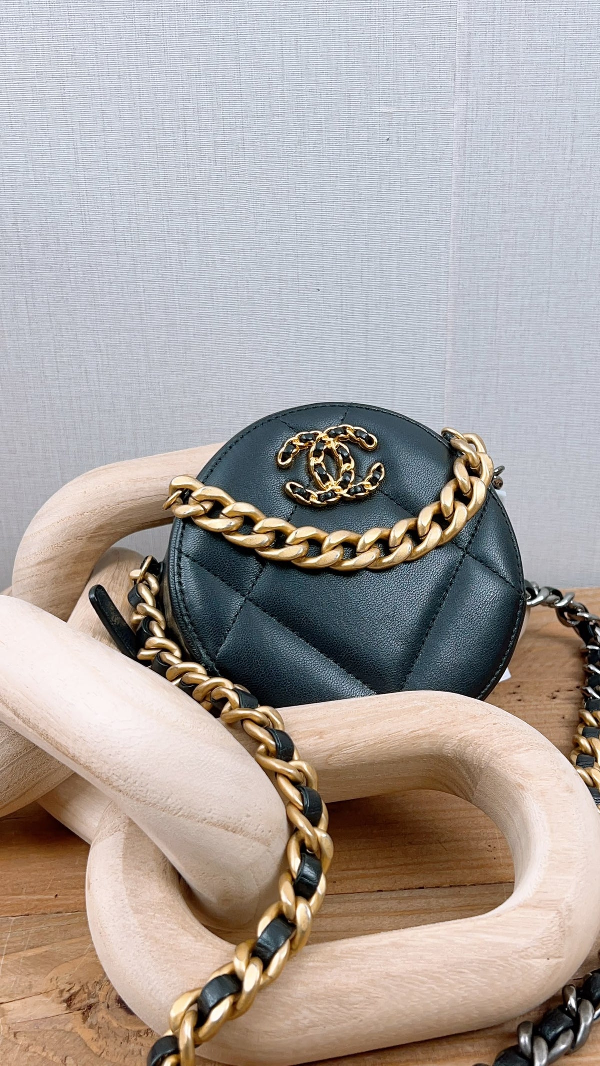 Chanel Black Lambskin Round 19 Bag