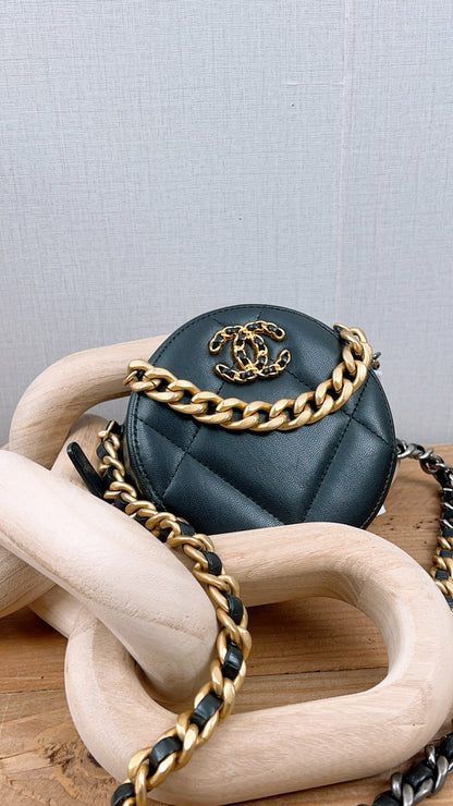 Chanel Black Lambskin Round 19 Bag