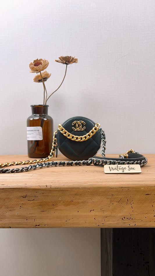 Chanel Black Lambskin Round 19 Bag