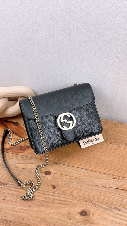 Gucci Black Calfskin GG Interlocking Shoulder Bag (LGHW)