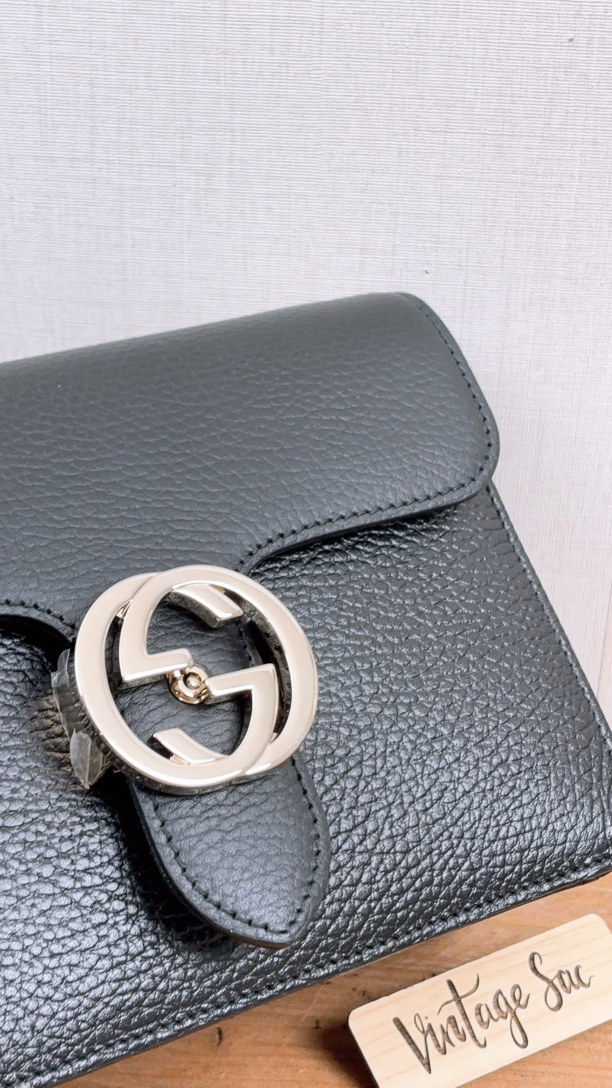 Gucci Black Calfskin GG Interlocking Shoulder Bag (LGHW)