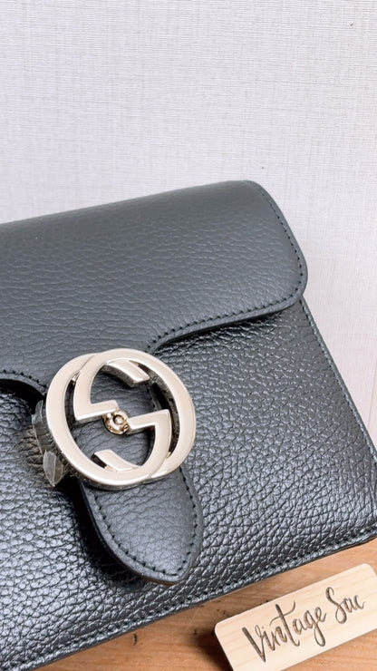 Gucci Black Calfskin GG Interlocking Shoulder Bag (LGHW)