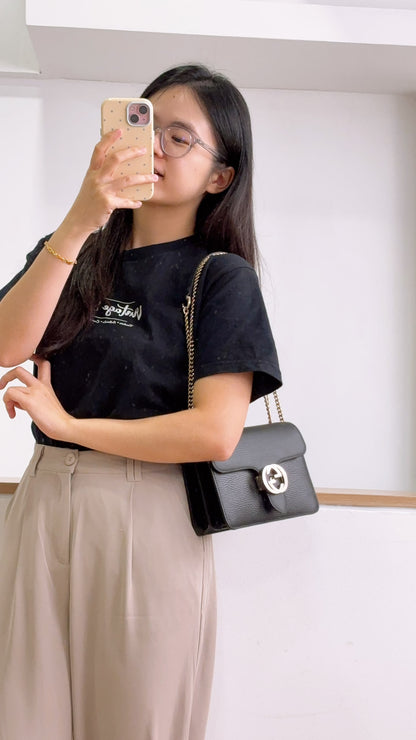 Gucci Black Calfskin GG Interlocking Shoulder Bag (LGHW)