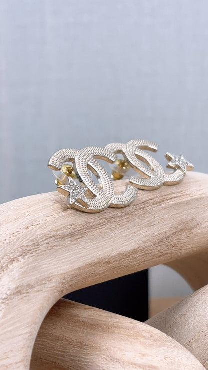 Chanel Light Gold CC Star Earrings
